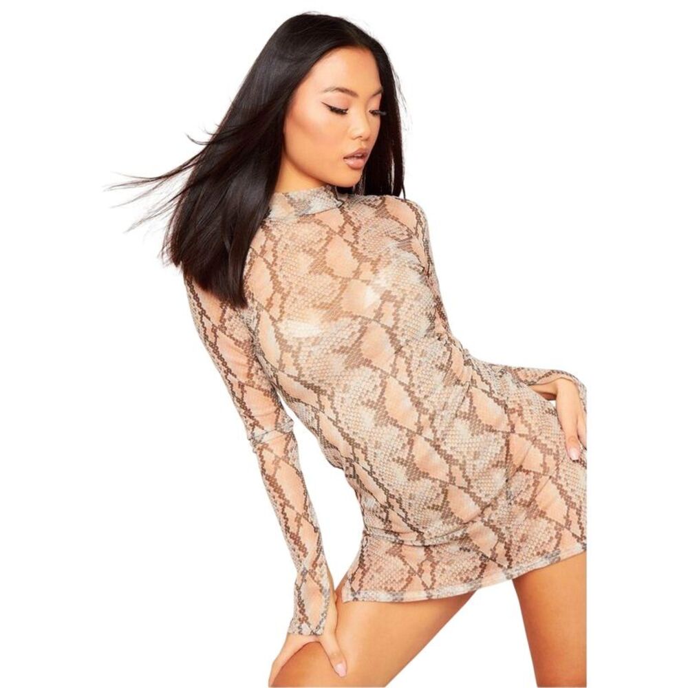 Missy Empire Womens/Ladies Snake Print Long-Sleeved Mini Dress / Brown Snake